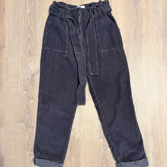 TOPSHOP corduroy paperbag grey high waist belted pants size 6 - Picture 2 of 5